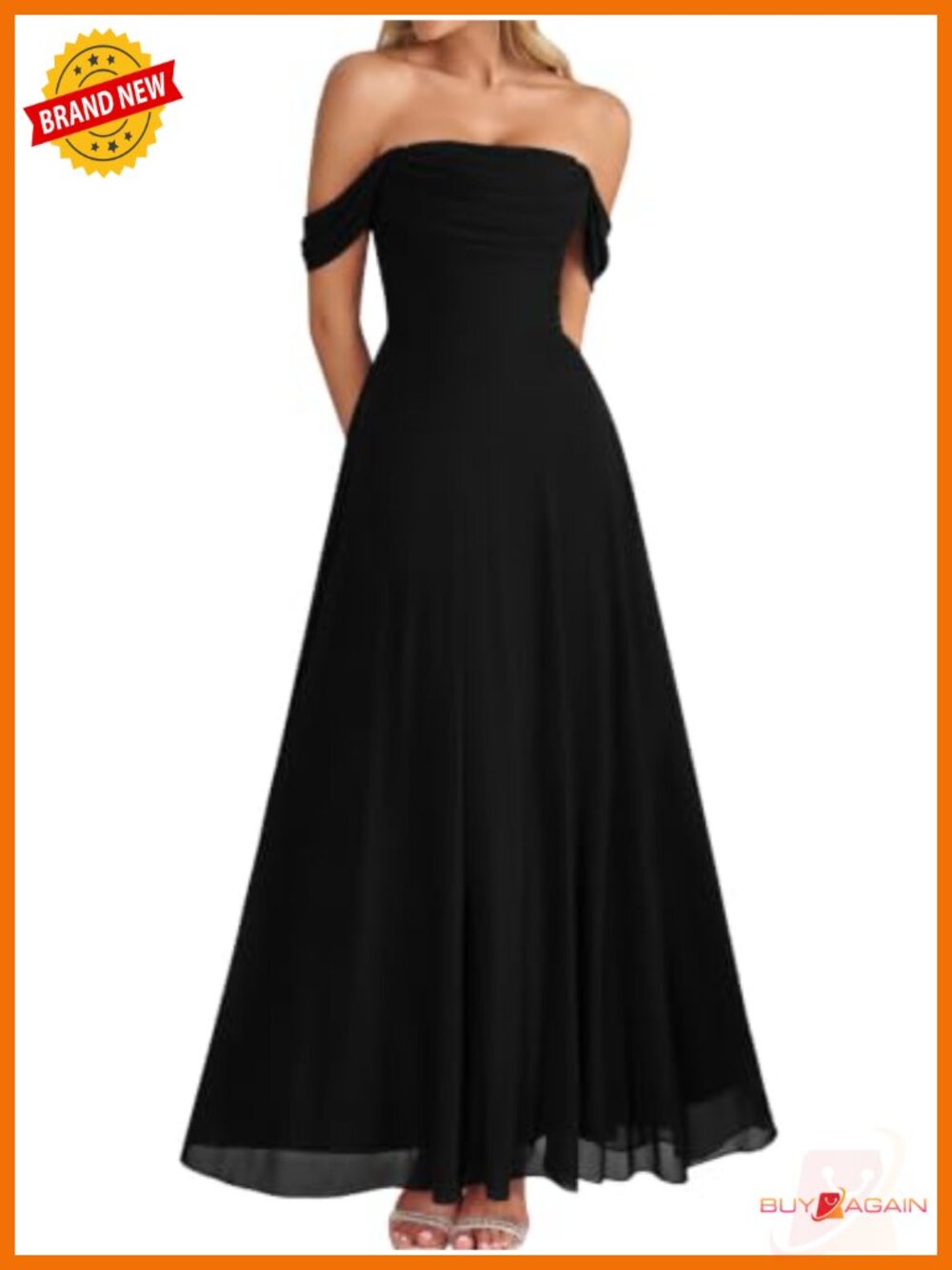 Off Shoulder Flowy Maxi Dress Stretchy Mesh A-Line Formal Wedding Guest